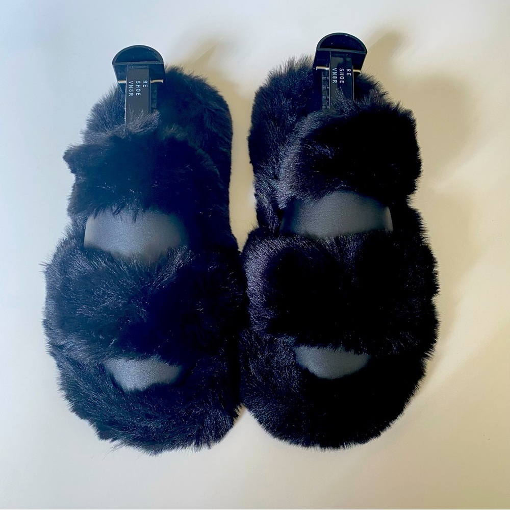 Fluffy Double Band  Peep Toe Slippers NWOT